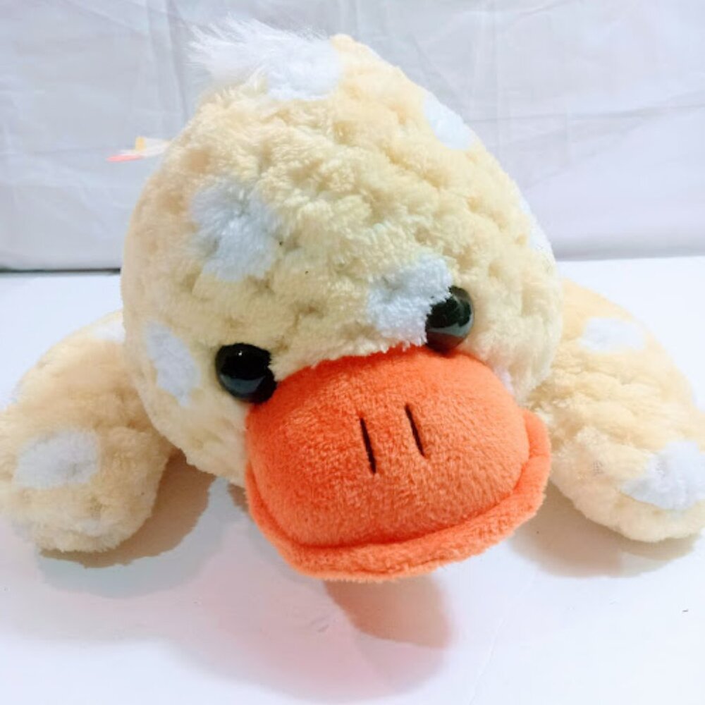 Yellow Duck Plush Stuffed Animal Toy Orange Laying Down Bow 15 in. Plush